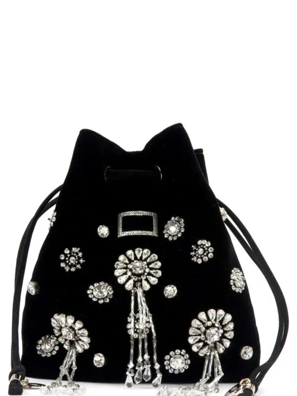 Roger Vivier Viv Pocket Grande Soiree Embellished Black Velvet Bucket Bag